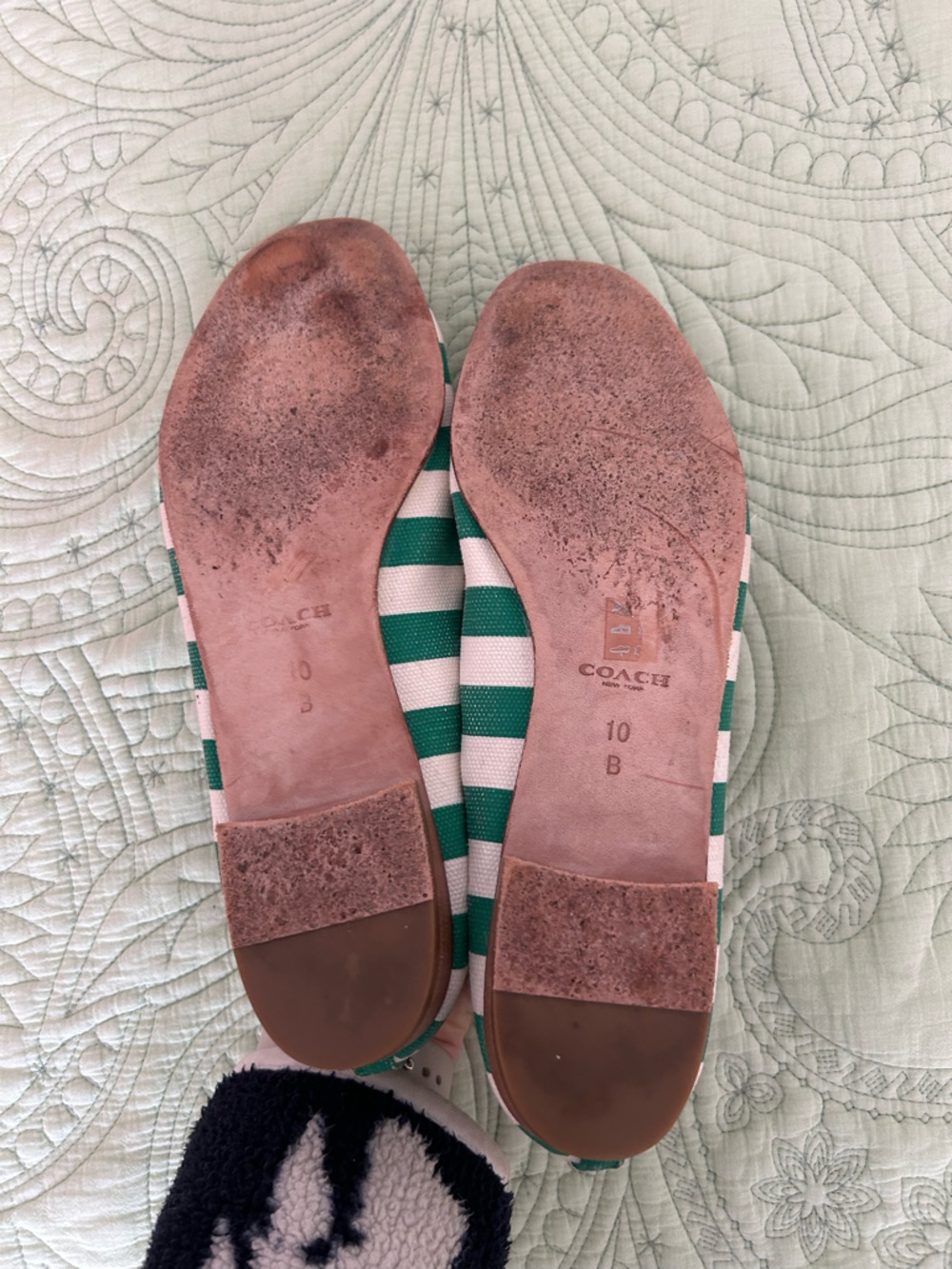 Coach Green and White Striped Canvas and leather Loafers lobster Embroidery - Picture 6 of 10